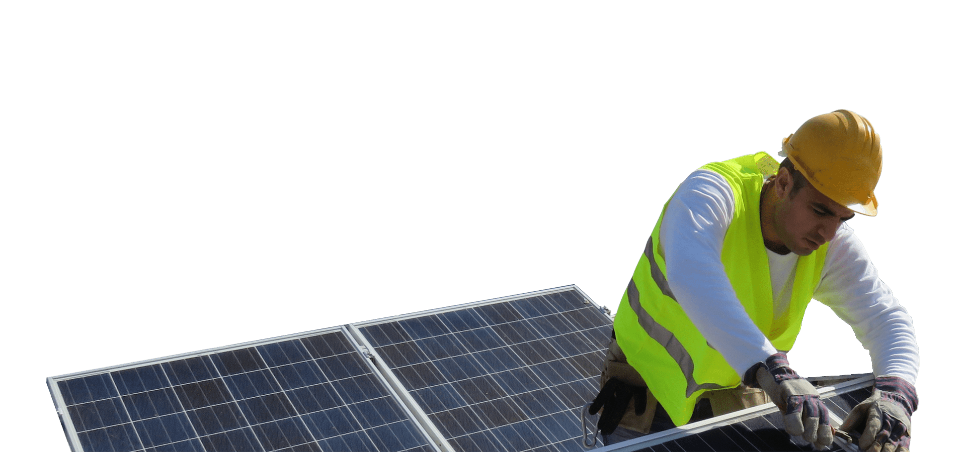 Worker installing solar panels on roof.